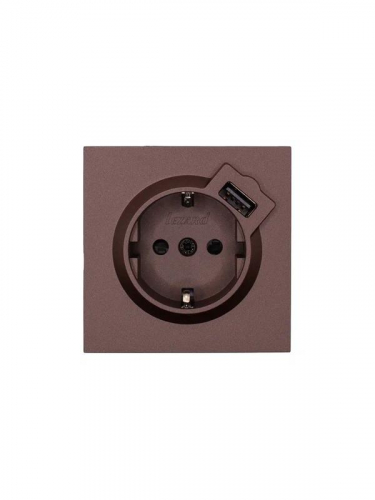 Розетка 1-м СП ZIMA IP20 + USB с заземл. механизм шоколад LEZARD 704-7388-181