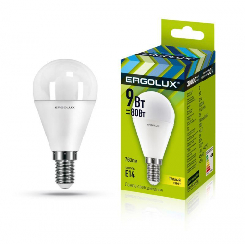 Лампа светодиодная LED-G45-9W-E14-3К Шар 9Вт E14 3000К 172-265В Ergolux 13173 Лампа светодиодная LED-G45-9W-E14-3К Шар 9Вт E14 3000К 172-265В Ergolux 13173