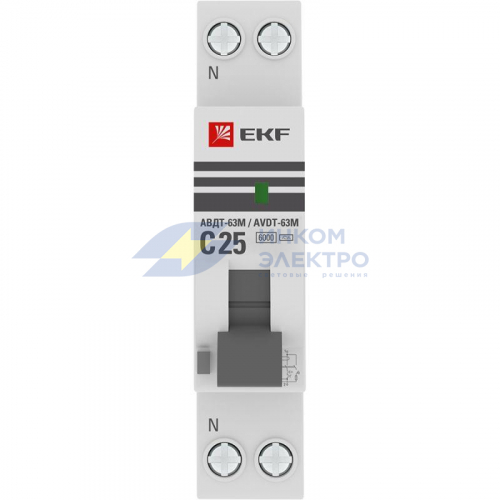 Выключатель автоматический дифференциального тока 1мод. C 25А 30мА тип А 6кА АВДТ-63М (электрон.) PROxima EKF D636EA25C30 фото 2