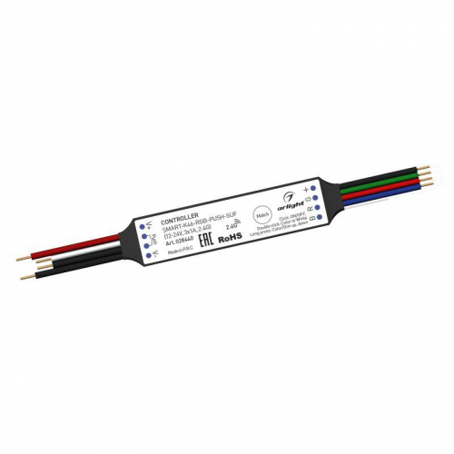 Контроллер SMART-K46-RGB-PUSH-SUF (12-24В 3х1А 2.4G) пластик Arlight 028440 Контроллер SMART-K46-RGB-PUSH-SUF (12-24В 3х1А 2.4G) пластик Arlight 028440