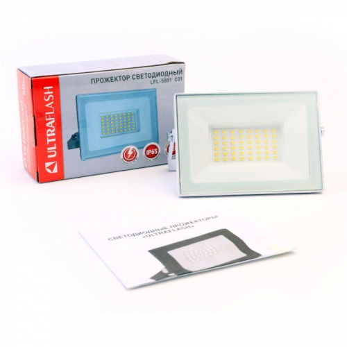 Прожектор LFL-5001 C01 (LED SMD 50Вт 230В 6500К) бел. Ultraflash 14130 фото 2