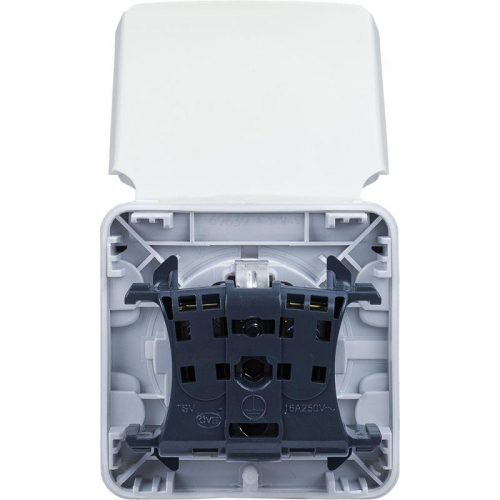 Розетка 1-м СП Plexo 16А IP55 2P+E с заземл. с крышкой немецк. стандарт винтов. клеммы механизм бел. Leg 069639 фото 2