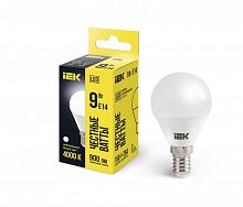 Лампа светодиодная G45 9Вт шар 4000К нейтр. бел. E14 230В IEK LLE-G45-9-230-40-E14