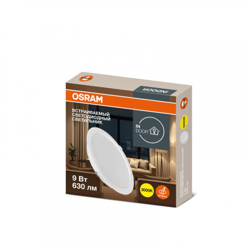 Светильник светодиодный Downlight DL 830 9Вт 3000К IP20 630лм ДВО даунлайт кругл. встраив. бел. OSRAM 4607194235360 фото 2
