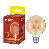 Лампа светодиодная филаментная LED-GL125-deco gold шар золотистая 15Вт 230В E27 3000К 1390лм IN HOME 4690612056074