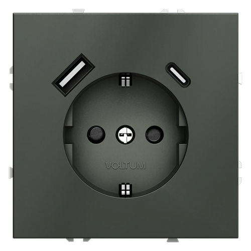 Розетка 1-м СП S70 16А с USB A+С с заземл. защ. шторки механизм титан Voltum VLS040506 Розетка 1-м СП S70 16А с USB A+С с заземл. защ. шторки механизм титан Voltum VLS040506