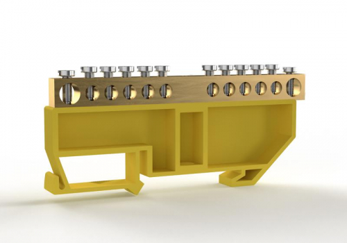 Шина PE "земля" на DIN-изоляторе 6х9мм 12 отвер. латунь TOKOV ELECTRIC TKE-BCB-69-12-DIN/PE Шина PE "земля" на DIN-изоляторе 6х9мм 12 отвер. латунь TOKOV ELECTRIC TKE-BCB-69-12-DIN/PE