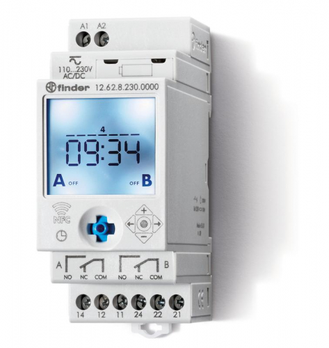 Реле времени цифровое недельное 16А 110…230В AC/DC 1CO NFC 35мм IP20 монтаж на рейку 35мм FINDER 126282300000