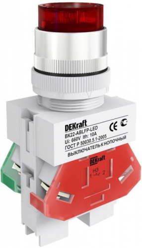 Выключатель кнопочный LED ABFP ВК-22 d22мм 220В с фиксацией красн. DEKraft 25136DEK Выключатель кнопочный LED ABFP ВК-22 d22мм 220В с фиксацией красн. DEKraft 25136DEK
