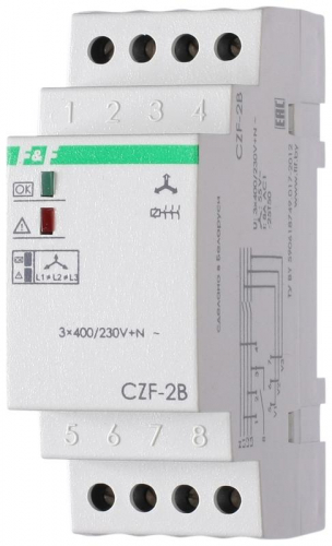 Реле контроля наличия фаз CZF-2B (монтаж на DIN-рейке 35мм 3х400/230+N 8А 1Z IP20) F&F EA04.003.002 Реле контроля наличия фаз CZF-2B (монтаж на DIN-рейке 35мм 3х400/230+N 8А 1Z IP20) F&F EA04.003.002