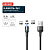 Кабель USB 3в1 со съемными магнитными портами Type-С (2А) Lightning (2.4А) Micro USB (2А) 1.2м черн. оплетка LED подсветка Rexant 18-7076