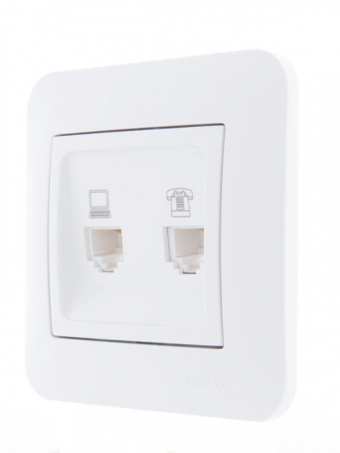 Розетка компьютерная + телефонная 2-м СП Karina RJ45 + RJ11 механизм бел. LEZARD 707-0288-143 фото 3