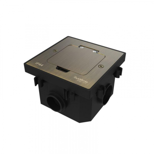 Лючок MultiDesk MDK20 на 2мод. IP44 с монтажной коробкой для бетонных полов античная латунь SE MDK20202BC