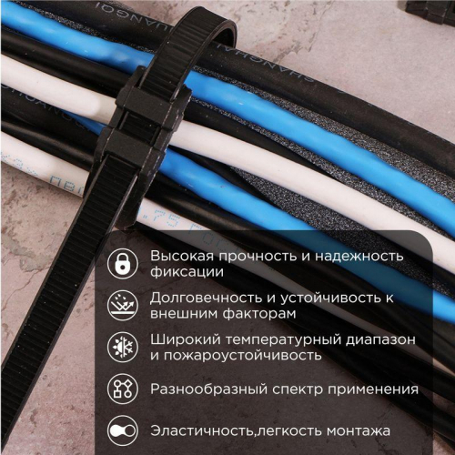 Хомут кабельный 9х350 усиленный с двойн. горизонтальным замком nylon-12 черн. (уп.100шт) Rexant 07-0359 фото 2 Хомут кабельный 9х350 усиленный с двойн. горизонтальным замком nylon-12 черн. (уп.100шт) Rexant 07-0359 фото 2