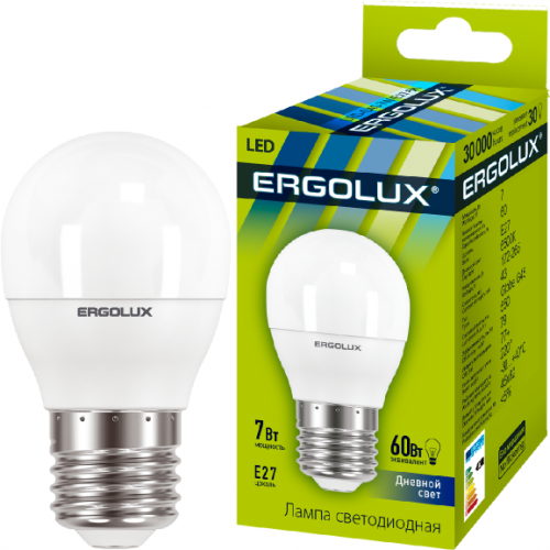 Лампа светодиодная LED-G45-7W-E27-6500K 172-265В "Шар" Ergolux 12877 фото 2
