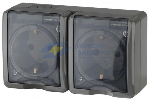 Розетка 2-м ОП Эра Эксперт 11-2404-03 16А IP54 16AX 250В 2х2P+E защ. шторки сер. Эра Б0020719 Розетка 2-м ОП Эра Эксперт 11-2404-03 16А IP54 16AX 250В 2х2P+E защ. шторки сер. Эра Б0020719