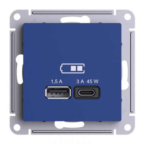 Розетка USB AtlasDesign тип A+C 45Вт высокоскор. ЗУ QC PD механизм аквамарин SE ATN001129 фото 3 Розетка USB AtlasDesign тип A+C 45Вт высокоскор. ЗУ QC PD механизм аквамарин SE ATN001129 фото 3