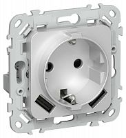 Розетка 1-м СП FLITE РСЮша11-1-ФлА 16А с USB A+A 3.1А с заземл. с защ. шторками безвинтовое крепление механизм алюм. IEK FI-R14-16-1-U21-D31-K47