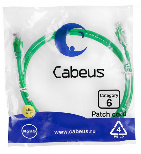 Патч-корд U/UTP кат.6 PC-UTP-RJ45-Cat.6-1.5m-GN 2xRJ45/8p8c неэкранир. PVC 1.5м зел. Cabeus 8685c Патч-корд U/UTP кат.6 PC-UTP-RJ45-Cat.6-1.5m-GN 2xRJ45/8p8c неэкранир. PVC 1.5м зел. Cabeus 8685c