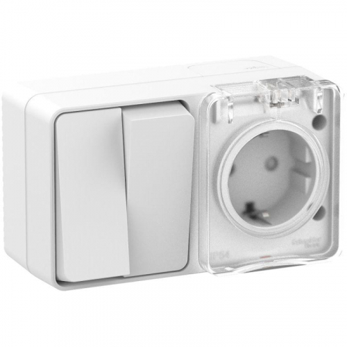 Блок ОП AtlasDesign PROFI IP54 (розетка 1-м 16А заземл. защ. шторки + 2-кл. выключатель 10А) бел. SE ATN540174 фото 4