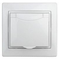 Розетка 1-м СП Plano 1-209-01 16А IP44 250В 2P+E Schuko с заземл. защ. шторки с крышкой бел. Intro Б0048033