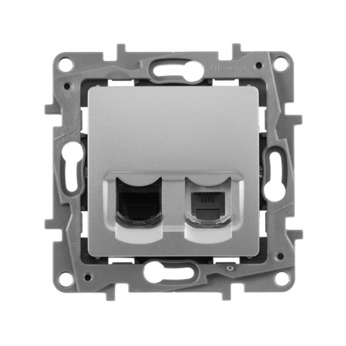 Розетка компьютерная + телефонная 2-м СП Etika RJ45 + RJ11 кат.5E UTP механизм алюм. IEK 672452 фото 2 Розетка компьютерная + телефонная 2-м СП Etika RJ45 + RJ11 кат.5E UTP механизм алюм. IEK 672452 фото 2