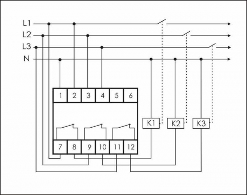 Реле напряжения CP-733 (трехфазное; контроль нижнего (150-210В) и верхнего (240-270В) порога напряжения; отдельный контакт на каждую фазу; монтаж на DIN-рейке 35мм 3х400/230 N 3х8А 3х1Z IP20) F&F EA04.009.006 фото 2