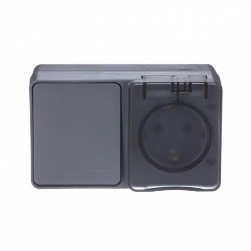 Блок ОП AtlasDesign PROFI IP54 (розетка 1-м 16А заземл. защ. шторки + 1-кл. выключатель 10А) антрацит SE ATN544070 фото 3