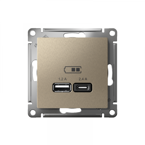 Розетка USB AtlasDesign тип A+C 5В/2.4А 2х5В/1.2А механизм шампань SE ATN000539 фото 2