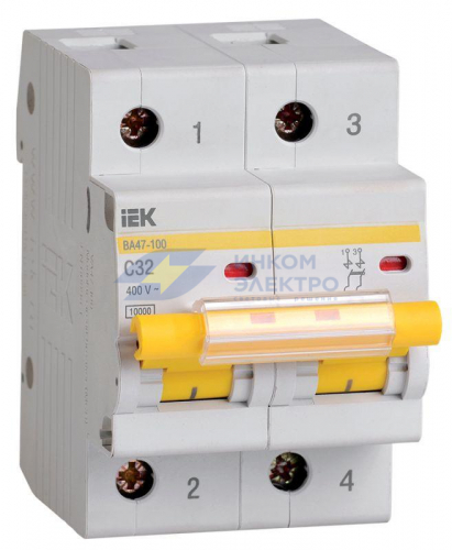 Выключатель автоматический модульный 2п C 32А 10кА ВА47-100 IEK MVA40-2-032-C