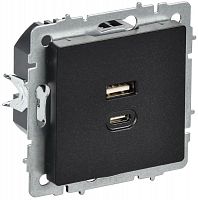 Розетка СП BRITE РЮ11-2-БрЧ USB A+C 45Вт высокоскор. заряд. черн. IEK BR-U22-045-K02
