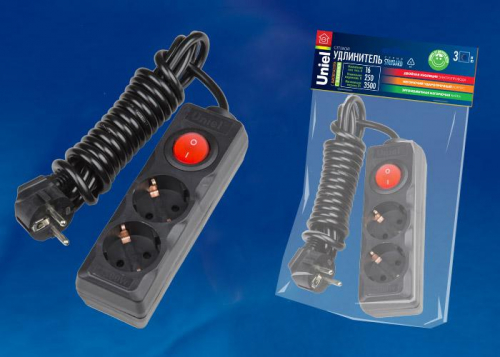 Удлинитель 2х3м с заземл. Standart S-GCD2-3B черн. Uniel UL-00003607 Удлинитель 2х3м с заземл. Standart S-GCD2-3B черн. Uniel UL-00003607