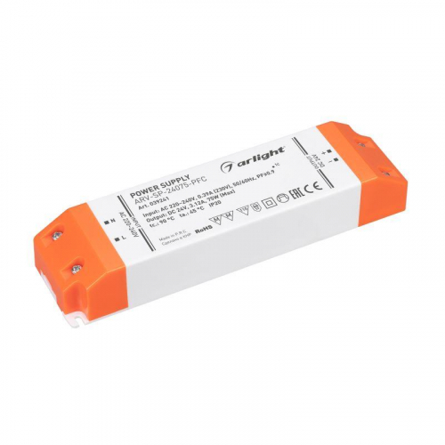 Блок питания ARV-SP-24075-PFC (24В 3.12А 75Вт) (IP20 пластик) Arlight 039241 Блок питания ARV-SP-24075-PFC (24В 3.12А 75Вт) (IP20 пластик) Arlight 039241