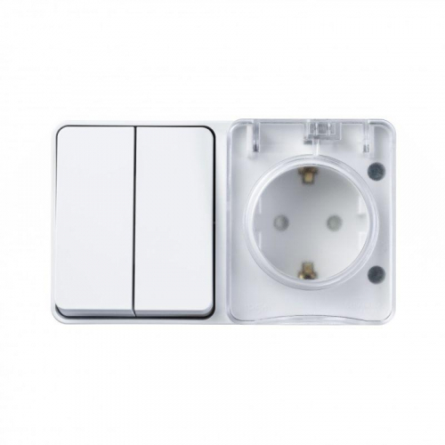 Блок ОП AtlasDesign PROFI IP54 (розетка 1-м 16А заземл. защ. шторки + 2-кл. выключатель 10А) бел. SE ATN540174 фото 5