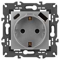 Розетка 1-м СП Elegance 14-4108-03 16А 250В 2P+E с USB type-A+C 5В-3А защ. шторки алюм. Эра Б0067741