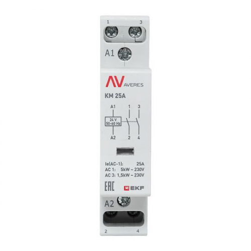 Контактор модульный КМ 25А 2NО 24В AC (1 мод.) AVERES EKF km-av-1-25-20-24V фото 3