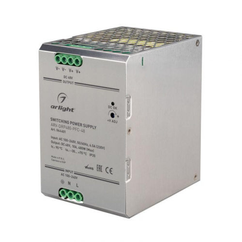 Блок питания ARV-DRP480-PFC-48 (48В 10А 480Вт) IP20 металл Arlight 044601 Блок питания ARV-DRP480-PFC-48 (48В 10А 480Вт) IP20 металл Arlight 044601