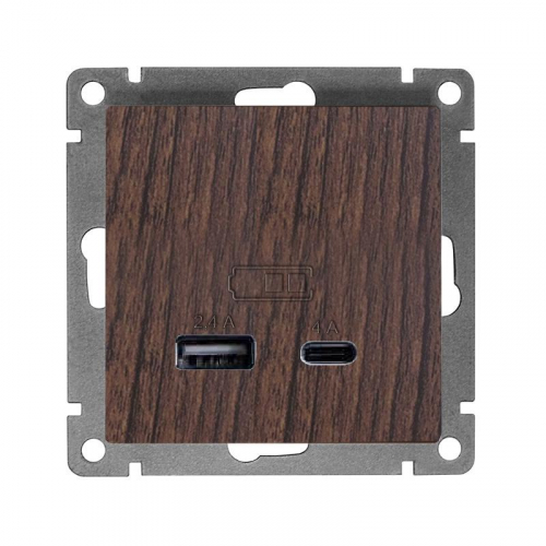 Розетка 2-м USB СП Афина тип А+С 5В 1х2.4А 2х4А механизм венге Universal А0059-V Розетка 2-м USB СП Афина тип А+С 5В 1х2.4А 2х4А механизм венге Universal А0059-V