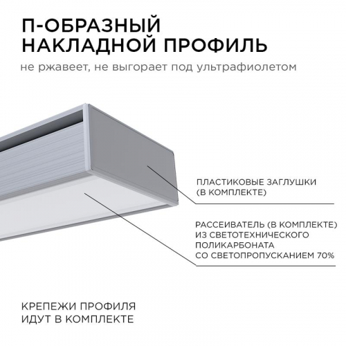 Профиль для светодиодной ленты анод П-образ накладной сер. 15.2х6мм 2м алюм. Apeyron 08-01 фото 6 Профиль для светодиодной ленты анод П-образ накладной сер. 15.2х6мм 2м алюм. Apeyron 08-01 фото 6