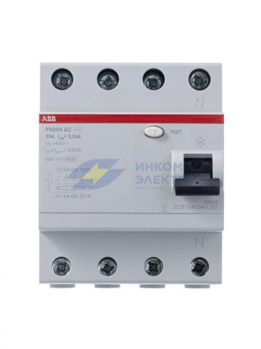 Выключатель дифференциального тока (УЗО) 4п 25А 30мА тип AC FH204 ABB 2CSF204004R1250 фото 3
