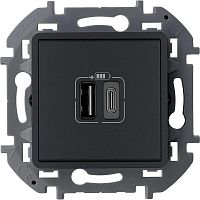 Устройство зарядное Inspiria с 2-мя USB разьемами A и C 240В/5В 3000мА антрацит IEK 673763