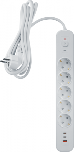 Фильтр сетевой 5х5м с заземл. 16А IP20 95 683 NSP-USB-05-500-ESC-3x1-PD20W + USB type-A + 2хUSB type-C с выкл. бел. NAVIGATOR 95683 фото 3