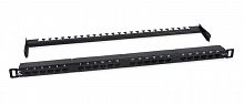 Патч-панель 19дюйм 0.5U 24 порта RJ45 кат.6 Dual IDC 180град. высокой плотности с задн. кабельн. организатором Cabeus 9664c