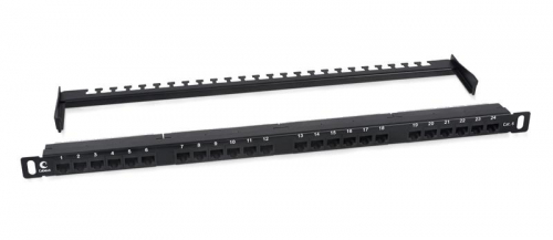 Патч-панель 19дюйм 0.5U 24 порта RJ45 кат.6 Dual IDC 180град. высокой плотности с задн. кабельн. организатором Cabeus 9664c Патч-панель 19дюйм 0.5U 24 порта RJ45 кат.6 Dual IDC 180град. высокой плотности с задн. кабельн. организатором Cabeus 9664c
