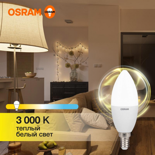 Лампа светодиодная LED Value LVCLB75 10SW/830 10Вт свеча матовая E14 230В 10х1 RU OSRAM 4058075579125 Лампа светодиодная LED G3 Value LVCLB75 10SW/830 10Вт свеча матовая 3000К тепл. бел. E14 800лм 230В 10х1 RU OSRAM 4058075579125