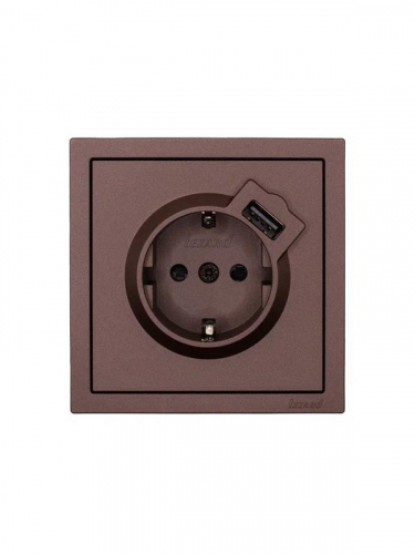 Розетка 1-м СП ZIMA IP20 + USB с заземл. механизм шоколад LEZARD 704-7388-181 фото 3