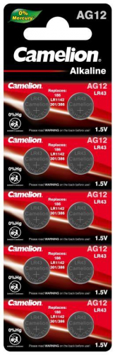 Элемент питания алкалиновый "таблетка" LR43/386A/186/G12 Mercury Free AG12-BP0%Hg для часов BL-10 (блист.10шт) Camelion 12820 фото 2 Элемент питания алкалиновый "таблетка" LR43/386A/186/G12 Mercury Free AG12-BP0%Hg для часов BL-10 (блист.10шт) Camelion 12820 фото 2
