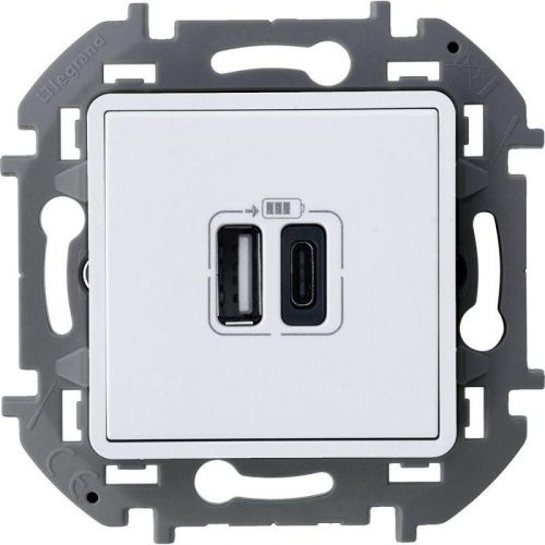 Устройство зарядное Inspiria с 2-мя USB разьемами A и C 240В/5В 3000мА бел. IEK 673760 Устройство зарядное Inspiria с 2-мя USB разьемами A и C 240В/5В 3000мА бел. IEK 673760