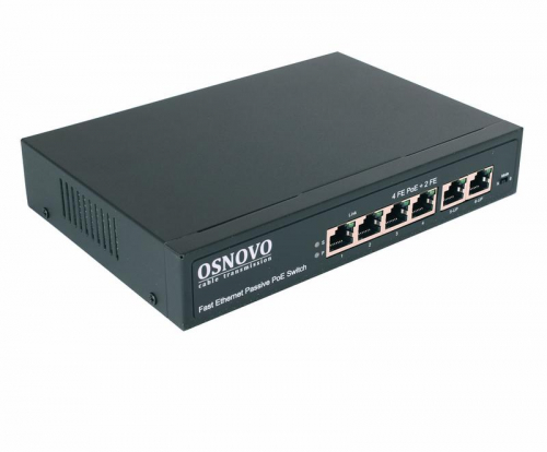 Коммутатор Passive PoE SW-20600/A(80Вт) Fast Ethernet на 6 портов OSNOVO 13428 Коммутатор Passive PoE SW-20600/A(80Вт) Fast Ethernet на 6 портов OSNOVO 13428