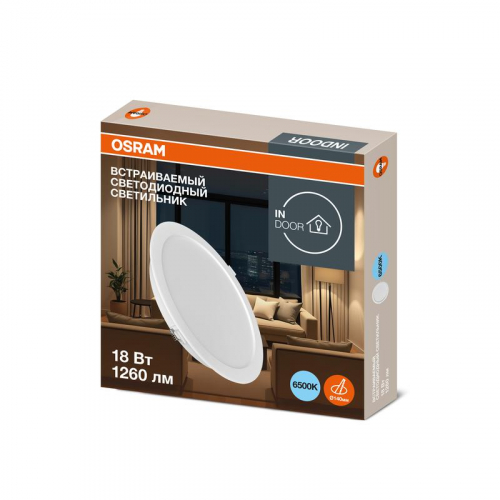 Светильник светодиодный Downlight DL 865 18Вт 6500К IP20 1260лм ДВО даунлайт кругл. встраив. бел. OSRAM 4607194235445 фото 2